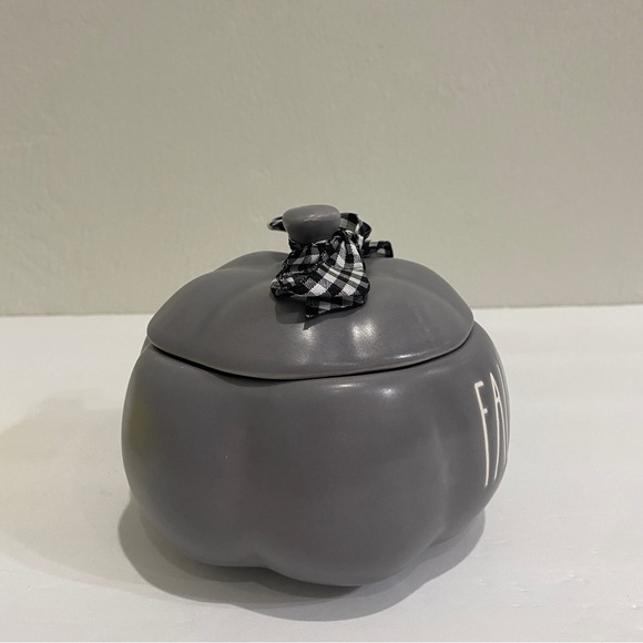 Rae Dunn Mini FALL holiday decor Pumpkin - Grey - 4 inch - Canister - Picture 4 of 10